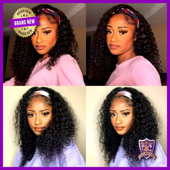 Human Hair Deep Wave Headband Wig Glueless Lace Front Curly Half Wig - Picture 4 of 6